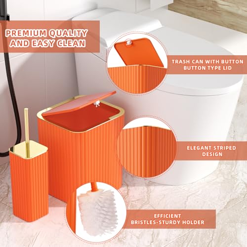 XLHOMO Bathroom Set - 26PC Bathroom Set with Shower Curtain and Rugs, Bathroom Accessory Set, Orange Bathroom Accessories Set, Trash Can & Soap Dispenser - style: Orange&Gold