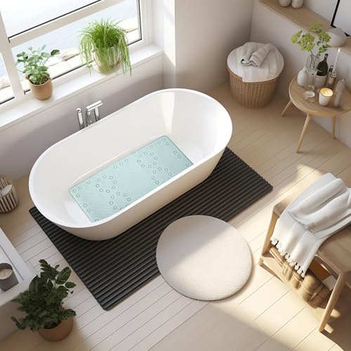 Bathtub Mat Non Slip 36'' X 17'', Soft Foam Bath Mat for Tub, Bathtub Mat with Drain Holes, Suction Cups Shower Mat (Ice Green, 36''X17'')