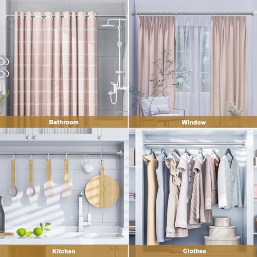 Ausemku Shower Curtain Rod 32-80 Inch Adjustable - 1 Inch Diameter Heavy Duty No drill Spring Tension Shower Rod, Non-Slip Rustproof Telescopic Rod for Bathroom, Nickel - color: Nickel, size: 32-80 Inches