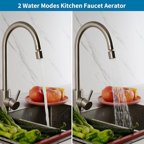 Hibbent NSF/ANSI/CAN 61 & cUPC Certified Faucet Aerator, Brushed Nickel | 360° Twist Kitchen Sink Aerator, Dual-function Sink Sprayer Attachment, Faucet Replacement Part 55/64'' Female Thread - color: Brushed Nickel, style: Classic 360 Degree Faucet Aerat