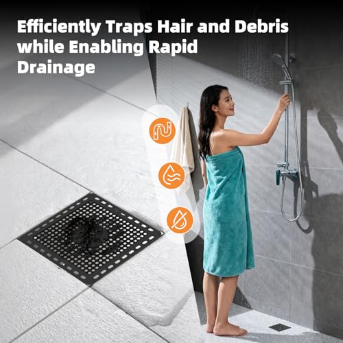 Hibbent Upgraded Shower Drain Hair Catcher, Shower Cover for Bathroom Floor 6" Drain, Anti-Clogging Bathtub Strainer, Stainless Steel Kitchen Sink Strainer with Handle, Matte Black - color: 6' Matte Black