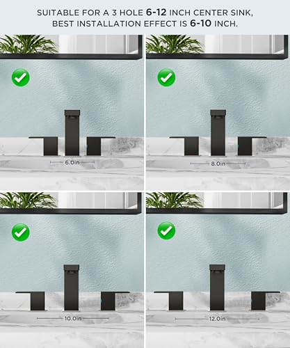 FORIOUS 3 Piece Brushed Nickel and Black Bathroom Sink Faucet 3 Hole,Wide | Square 8 Inch Widespread Faucet for Vanity Sinks, 2 Handle Black and Brushed Nickel Bathroom Faucet with Drain, Supply Lines - color: Black&Stainless Steel, style: Modern