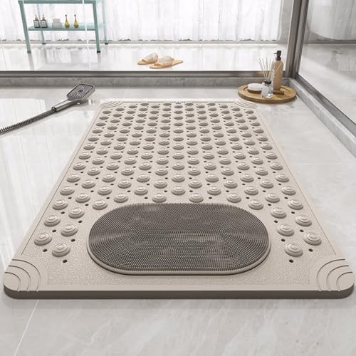 27.6 x 14.2 Inch Non-Slip Bathtub Mat, Machine Washable Bathroom Mat with Suction Cups and Drain Holes, Ideal for Bathtub or Bathroom Floor (Off-White) - color: Off-white
