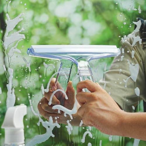 New Talent 2 PCS Shower Squeegee Transparent, for Shower Glass, Shower Doors, Bathroom, Window and Car Glass(1 Large and 1 Small) - color: Clear & White