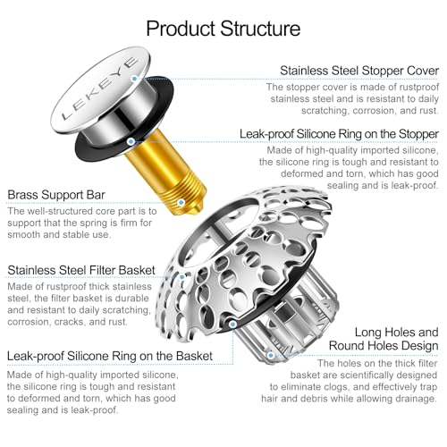 LEKEYE Tub Stopper | Shower Drain Hair Catcher | Bathroom Bathtub Plug | Pop Up Bathtub Drain Stopper for 1-1/2" to 1-3/4" Bath Drain Hole - style: 2070