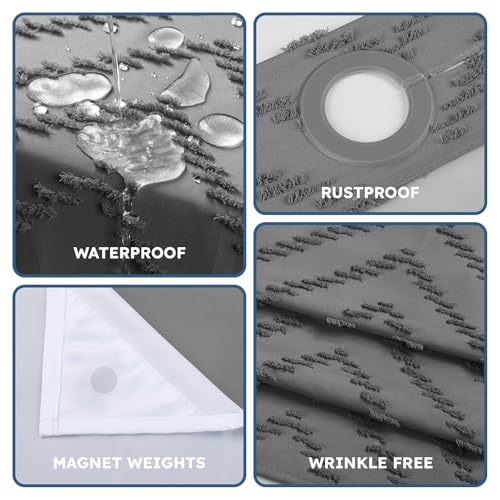 FADOTY Grey No Hook Shower Curtain Set with Snap in Liner, 71'' x 74'' | Bathroom Hotel Fabric Curtain, Waterproof Washable Liner, See Through Top Window, Ringless Chevron Tufted Cloth Curtain - color: Grey, size: 71"W x 74"L (Pack of 1)