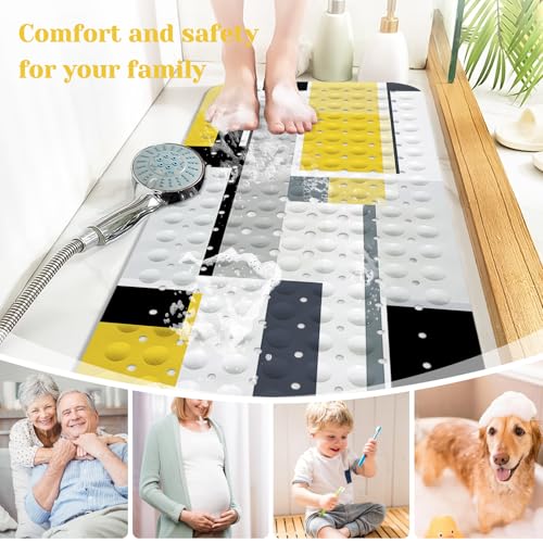 Yellow Black Bath Tub Mat Non Slip, Modern Geometric Large Washable Shower Mats with Drain Holes and Suction Cups,40 X 16 Inch - color: Yellow Black
