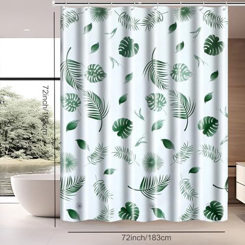 TIKABC Shower Curtain Liner, 4G PEVA Shower Liner, Plastic Waterproof Shower Curtains, with Grommet Holes and 3 Magnetic Weights(Green Leaf) - color: Green Leaf