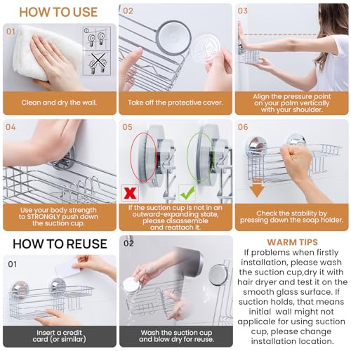 Shower Caddy Suction Cup Shower Shelves Shower Holder,Silver | No Drill, Heavy Duty, Small, Wall Mount, Soap Holder, Shampoo Holder - color: 1 X Silver