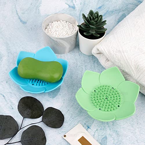 AUEAR, 4 Pack Lotus Flower Shape Silicone Soap Dish Holder Stand for Bar - color: Black & Blue & Purple & Light Green, size: 4 Pack