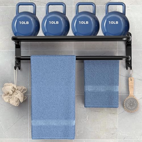 TocTen Towel Rack for Bathroom, Foldable Towel Holder with Double Towel Bars, Wall Mounted Premium Aluminum Bathroom Tower Shelf, Space-Saving Towel Hanger for Bathroom, Lavatory (Black,24 in) - color: Black