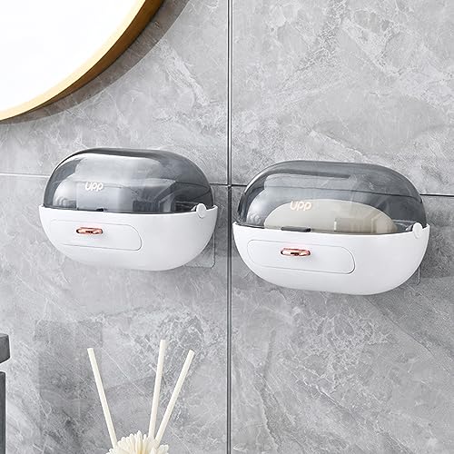 1Pc Shower Soap Dish Holder with Lid, Bar Soap Container with Drain | Wall Mounted Soap Box Container for Shower, Bathroom, Bathtub, Kitchen Sink, Adhesive Included - color: 1pc Wall-mounted