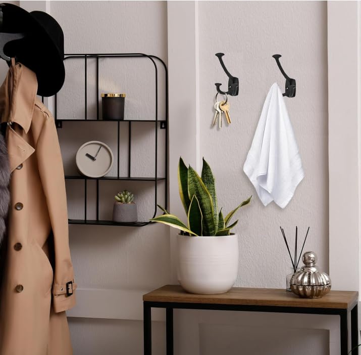 Matte Black Hooks Large Wall Mounted Decorative Solid Heavy-Duty Double-Sided Coat Hooks Triple Coat Hook Towels Coats Robes Towels Bag Bathroom Three Prong Coat Hook (2 Pack) - color: Matte Black