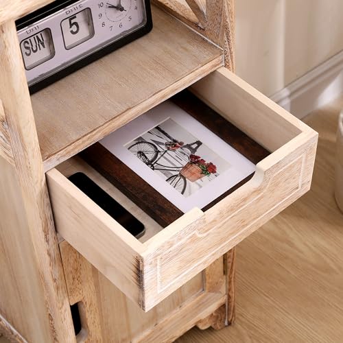 30Inch Fully Assembled Solid Wood Nightstand with Drawer, Distressed White | Solid Wood; Fully Assembled; 30-Inch Tall; Drawer Storage; X-Style Open Shelf; Slim Farmhouse Bathroom Cabinet & End Table - color: Distressed White
