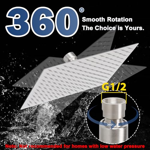 NearMoon Rain Shower Head, High Flow Stainless Steel Rainfall Shower, High Pressure Design, Awesome Shower Experience Even At Low Water Flow (12 Inch Rectangle, Brushed Nickel) - color: Brushed Nickel, size: 12*8 Inch