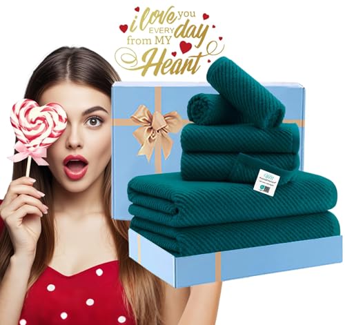 VOOVA & MOVAS 6PC Towel Set, 100% Cotton, Deep Turquoise Dark Teal | 2 Large Bath 30x56 In, 2 Hand 18x28 In, 2 Washcloths 13x13 In, Soft, Quick Dry, Thick, Guest Towel Set, Gift Towel - color: Deep Turquoise, size: 6 PC Bathroom Towel Set