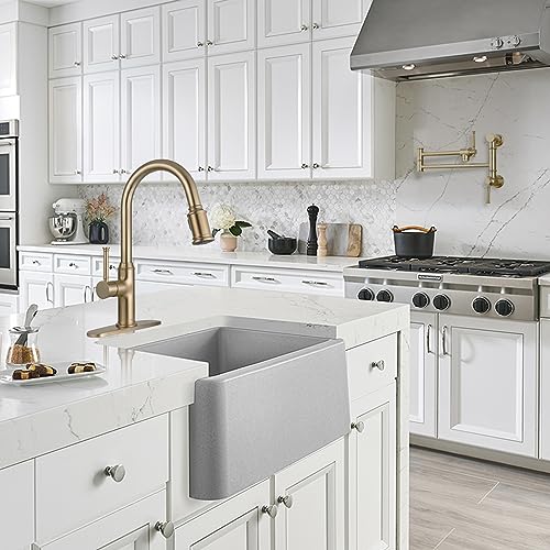 Lava Odoro Bronze Gold Kitchen Faucet with Pull Down Sprayer, Brushed Brass Kitchen Sink Faucet, Single Hole Kitchen Faucet with 3-Function Sprayer, Deck Plate Included, Spot-Free, 1.8 GPM, KF421-BB - color: Brushed Bronze, style: Standard