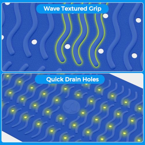 Non Slip Bathtub Mat & Shower Mat, 31x15 Anti Slip Bath Mat for Tub, Soft TPE Anti-Skid Bathroom Mat with 194 Suction Cups & Drain Holes, Wave-Textured Grip, Machine Washable (Deep Blue) - color: Deep Blue