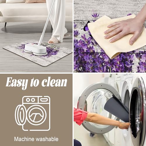 SolAzul Lavender Leather Diatomaceous Earth Bath Mat, Lavender Floral Super Absorbent Diatomite Stone Bath Mat Quick Dry Thin Bathroom Floor Purple Mat Rug (16×24 Inch) - color: Lavender