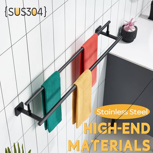 KOKOSIRI Bathroom Towel Bars 32-Inch Double Towel Rails Matte Black Towel Holder Overlength for Kitchen Garage Stainless Steel B5009BK-L32 - color: Matte Black, size: 32-Inch