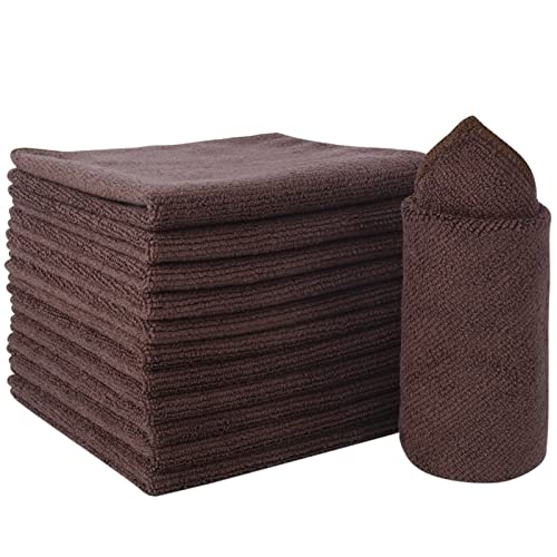 Microfiber Dish Cloth Kitchen Cleaning Cloth 12x12In 12 Pack Brown | Absorbent, No Streak, Dish Rags, Lens, Cloths - color: Dark Brown