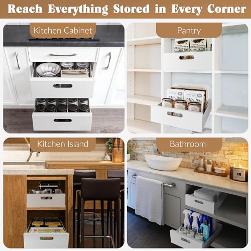 HBL' 1 Pack | 21" Deep Pull Out Cabinet Organizer Adhesive, 10-Inch Wide Sturdy Carbon Steel Roll-Out Drawers, Designed for Frameless Cabinets, Slide-Out Shelves for Pantry. - size: 21"D x 10.0"W x 3.1"H