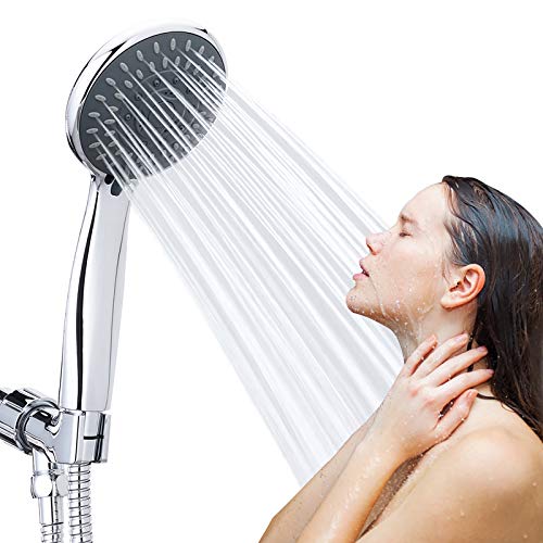 Handheld Shower Head High Pressure 5-Settings with Hose, Chrome | Powerful Water Spray, Against Low Pressure Water Flow, 59 Inch Stainless Hose, Adjustable Mount - color: Silver
