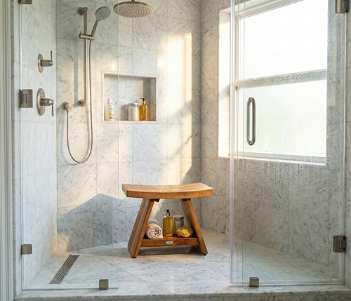 Patented 24" Asia Teak Shower Bench with Shelf - 24 Inch (Pack of 1) | Durable, Water-Resistant Teak, Shower Chair & Shaving Foot Rest, Indoor/Outdoor Use - size: 24 Inch (Pack of 1)