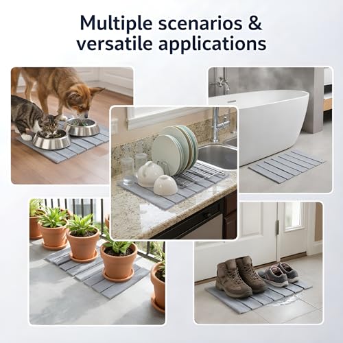 Stone Bath Mat, Stone Dish Drying Mat, Quick Dry Bath Mat – 15.75"x11.81" Foldable Diatomaceous Earth Mat for Bathroom Floor, Kitchen Counter, Non-Slip Stone Mat (Grey)