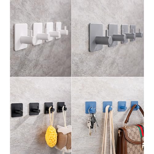 4 Pack Towel Hooks, Waterproof Adhesive Hooks Towel Robe Hook Rack Wall Mount for Bathroom Wall Livingroom Bedroom(Square Grey)