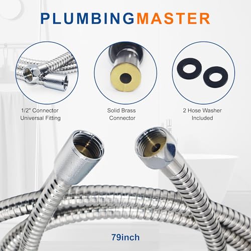 (50pcs) PLUMBINGMASTER Shower Hose 96 Inches Stainless Steel Handheld Shower Head Hose Replacement with Brass Nut Long Fexible Shower Hose Extension - size: 96 inch(50pcs)