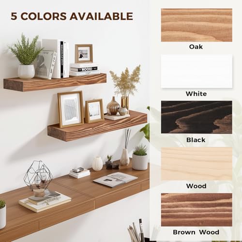 Solid Wood Floating Shelves, 17 Inch Wall Shelves, Set of 2, Brown | 8 Inch Deep, 1.6 Inch Thick, Extra-Wide Display Space, Mounting Hardware Included, For Kitchen, Bathroom and Living Room - color: Brown, size: 17x8x1.6