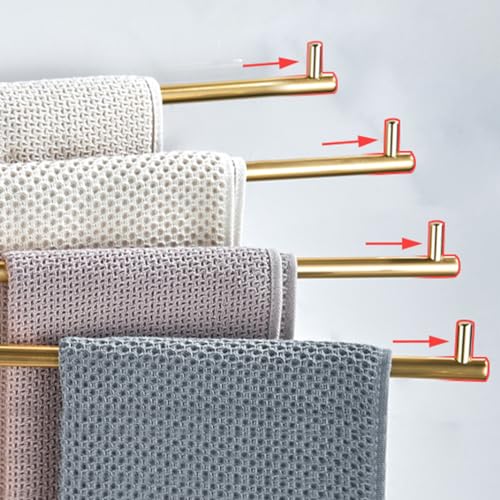 ZHOUXIAO Swing Out Towel Bar Holder Wall Mount/Gold Finish Swivel Towel Rack for Bathroom or Kitchen, Metal Towel Bar Folding Arm Swivel Hanger Bathroom Storage 2Bars