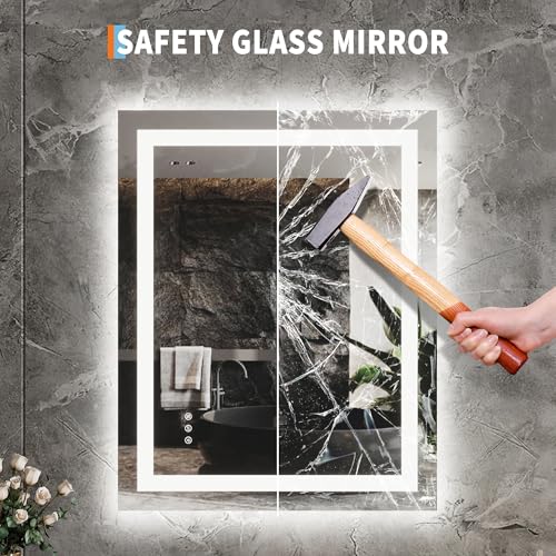 24x32 LED Vanity Mirror for Bathroom, Dual Backlit & Front Lighting, 3CCT Dimmable, Anti-Fog, Shatterproof Tempered Glass, ETL Certified, Memory Feature, Modern Frameless Wall Mirror with Lights