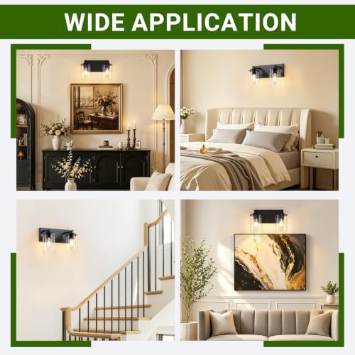 2-Light Black Bathroom Vanity Light, Modern Bathroom Lighting Fixtures with Clear Glass Shade, Bathroom Wall Mounted Lamps for Mirror, Living Room, Bedroom, E26 Socket - size: 2-Light