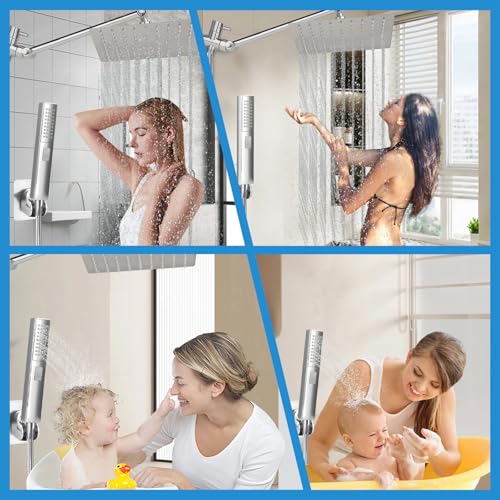 Rainfall Shower Head with Handheld Combo, Silvery, 10 Inch & 3 Spray Modes | 180° Adjustable, Extension Arm, Easy To Install - color: silvery-1