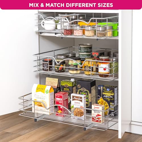 HOLDN’ STORAGE Pull Out Cabinet Organizer, Pantry Drawer, 30"W x 21"D x 5"H | Heavy-Duty Full-Extension, Roll Out Shelf for Pots, Pans & Under Sink Storage, Chrome, Require a 30.25"W Cabinet Opening - size: 30 Inch