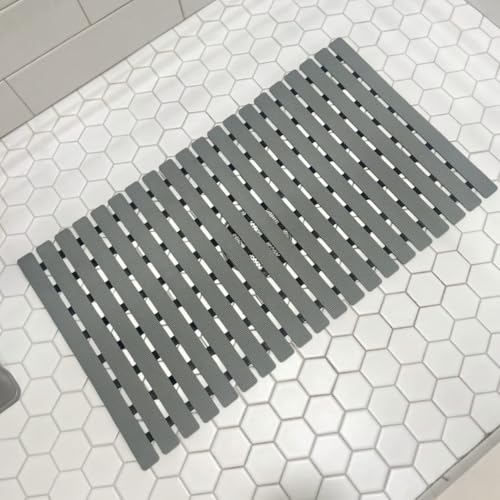 BEMISO Shower Mat Non Slip Bathtub Mat with Suction Cups and Drain Holes 27.5 x15.7 Inch Bath Mat for Tub & Shower.Easy Dry,Easy to Cut,Eco-Friendly - color: Gray, size: 27.5 x 15.7 inches