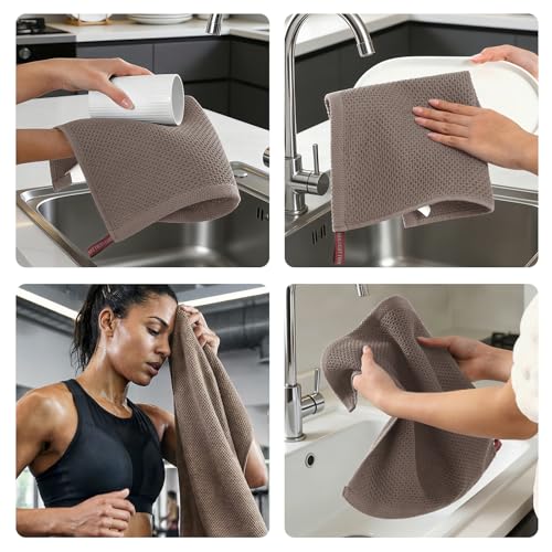 REDKISS Quick Dry Waffle Towel Set of 8, 100% Cotton,Lightweight & Highly Absorbent Waffle Towels for Bathroom, Spa, Gym, Pool-2 Bath Towels, 2 Hand Towels & 4 Washcloths,Brown - color: Brown