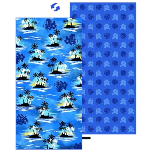 Oversized Microfiber Beach Towel Thin, Blue Sunset Seaside Hawaiian Style Double Sided Printed Towel 1PC, Large Soft Absorbent Compact Towels for Men Women Adults, Summer Pool Swim Rafts Bath, 35"x71" - style: Blue Sunset Seaside Hawaiian