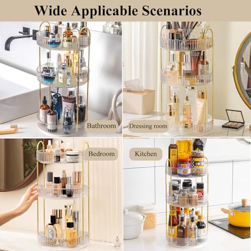 360° Rotating Makeup Organizer, 3 Tier Large Bathroom Makeup Organizers for Vanity, Clear Large Capacity Cosmetic Holder Perfume Storage Shelf