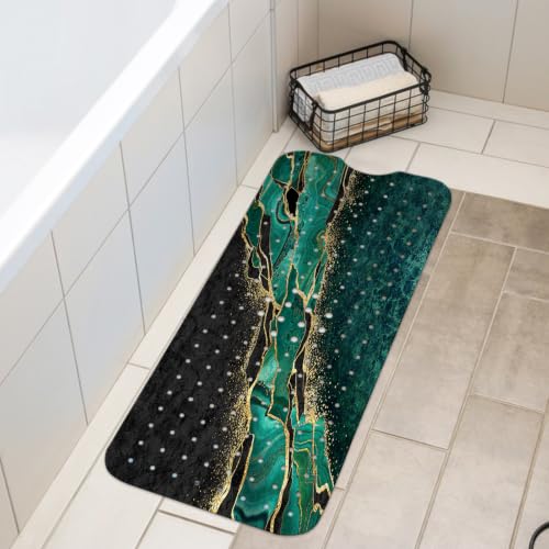 LNOND Marble Bath Tub Mat Non Slip, Extra Long 40 X 16 Inch Anti Slip Mat for Bathtub, Green Gold Marble Shower Mat with Drain Holes and Suction Cups, Machine Washable - color: Black White Gold
