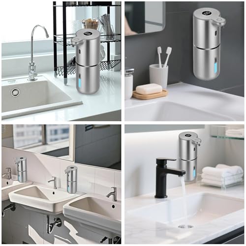 OHIFAST Automatic Liquid Soap Dispenser Touchless, USB Rechargeable Smart Hand Soap Dispenser, 6-Level Adjustable, 12.8oz/380mL Wall Mounted for Bathroom Kitchen Accessories Dish Soap-Silver - color: Silver, style: Liquid