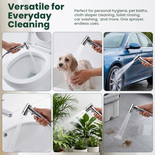 Handheld Bidet Sprayer for Toilet 1 in 2 Out Dual Control Valve, 304 Stainless Steel with Adjustable Pressure, Easy Installation Sprayer Kit for Bathroom Toilet Pet Cleaning