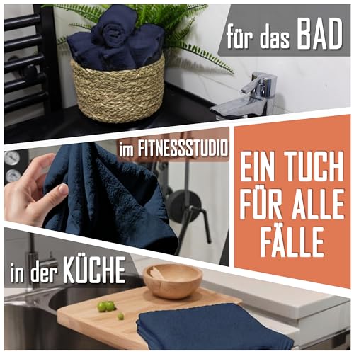 Set of 10 Washcloths Made of 100% Cotton - Soft and Absorbent Face and Hand Towels - Practical for Bathroom and Kitchen - 12 x 12 in (Navy Blue) - color: Navy Blue
