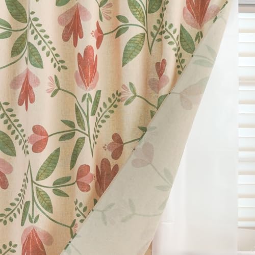 Pink Tulip Floral Linen Shower Curtain Set with Liner,72" Wx72 L | Double Layer Shower Curtain Waterproof Fabric with Zippered Removable PEVA Liner,Boho Shower Curtain for Bathroom,Free Hooks - color: Pink Tulip