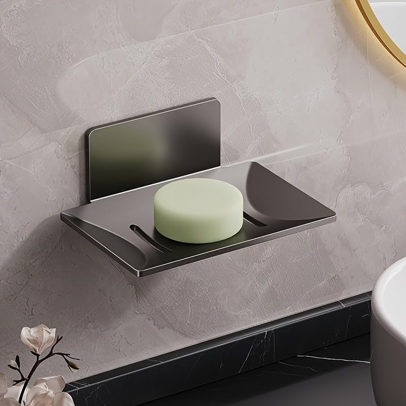 2 Pack No Drill Self Draining Wall Mounted Adhesive Carbon Steel Soap Dish Shower Soap Holder Bathroom Tray