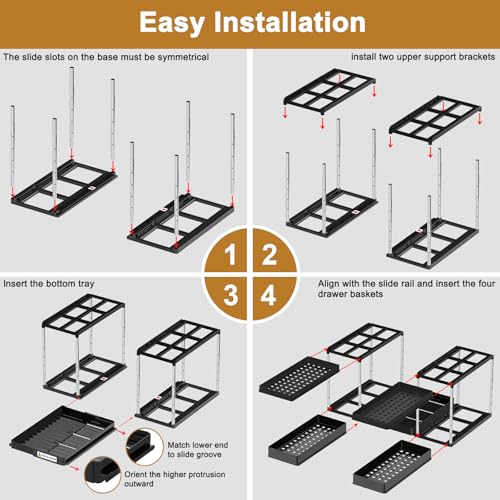 NIUXX Expandable Under Sink Organizer: 2 Tier Height Adjustable | Under Cabinet Organizer - Double Pull Out Shelf Under Sink Storage for Kitchen - Bathroom and Laundry Room - Space Saving - size: 27.9"L x 15.51"W-Height adjustable