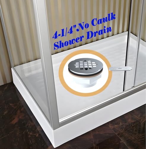 (1 Pack) Yariwiz 2" No-Caulk Snap-in Round Floor Shower Drain for Shower Pan with 4-1/4" Stainless Steel Round Grid Cover