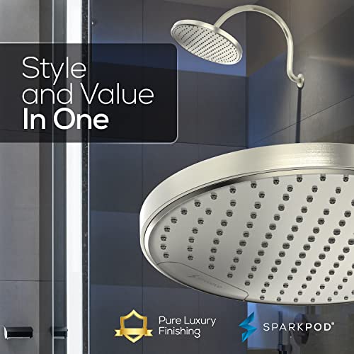 SparkPod 10 Inch Round Rain Shower Head - Ceiling or Wall Mount Rainfall Shower Head - Large Coverage Showerhead - Brass Ball Joint with 360° Adjustment - 1-Min Install (Elegant Brushed Nickel) - color: 2 - Elegant Brushed Nickel 10 Inch Round, style: 10